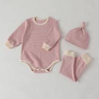 New 3pcs Autumn Spring Baby Clothes Set Hat+Long Sleeve Romper+ Pants Leggings Infant Boy Girls Stripe Outfits 0-18M  by Hs2023