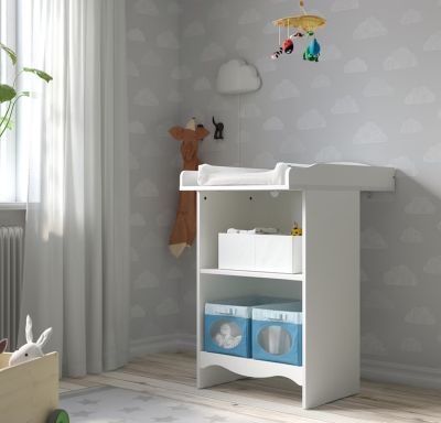โต๊ะเปลี่ยนผ้าอ้อม ที่ เปลี่ยน ผ้าอ้อม เตียงเปลี่ยนผ้าอ้อม SMÅGÖRA สมัวเยอรา โต๊ะเปลี่ยนผ้าอ้อม เปลี่ยนเป็น ชั้นหนังสือ ได้ สีขาว IKEA