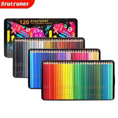 Brutfunfuner ดินสอสีน้ำมัน72/120สีทรงสี่เหลี่ยมสีพาสเทลสุดทันสมัยดินสอสำหรับวาดภาพสเก็ตช์ภาพศิลปินนักเรียนกล่องดีบุก