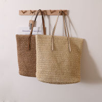 กระเป๋าสาน minimal tote bag ไปทะเล สายหนัง ใบใหญ่ มีซับใน M239