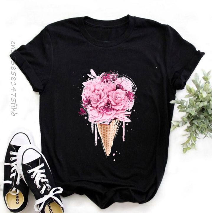 premium-o-neck-women-flower-ice-cream-fashion-lady-t-shirts-ladies-womens-graphic-female-tee-t-shirt