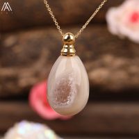 Druzy Geode Agates Oval Perfume Bottle Pendant Necklace Drusy Vial Jewelry Dropship