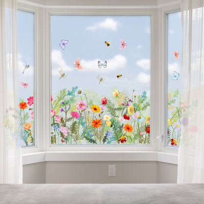 Art Decal Home Sticker Self-adhesive Sticker Butterfly Window Stickers Flowers Wall Sticker Removable Wall Sticker