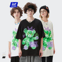 INFLATION Colorful Bear Printing White T-shirts Couple Urban Streetwear Tees Uni Funny Graphic Hip Hop Tshirts Mens Tops