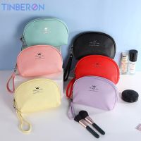 TINBERON PU กระเป๋าเครื่องสำอางกันน้ำหนังมาการองกระเป๋าถือทรงแข็ง Tas Kosmetik แบบพกพาสีลูกอมกระเป๋าเข้าห้องน้ำเก็บของความจุสูง