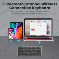 คีย์บอร์ดไร้สาย Bluetooth หลายอุปกรณ์พร้อมทัชแพด ฝาครอบถอดได้ ขาตั้งแบบพับได้ ชาร์จใหม่ได้สำหรับ Windows Android iOS Tabl-Shop5798325