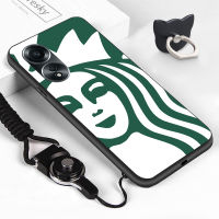 เคสโทรศัพท์มือถือแหวนใส่นิ้ว + สายคล้องสำหรับ OPPO A58 4G แฟชั่น (Starbucks) ดีไซน์ลายกะโหลกโลโก้เคสมือถือเด็กหญิงเด็กชายผู้ชายกันกระแทกยางซิลิโคนนิ่มกรอบด้านหลังโทรศัพท์ป้องกัน TPU