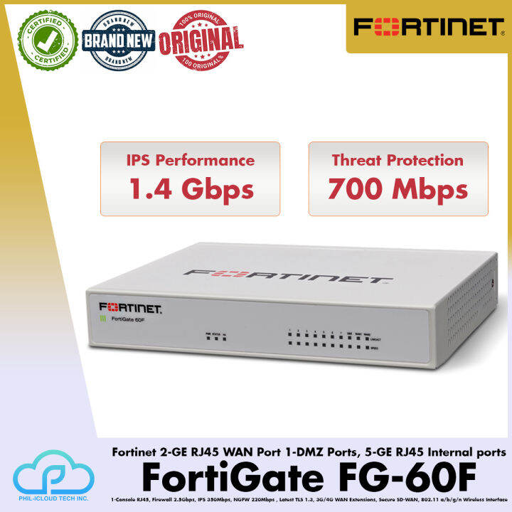 Fortinet FortiGate FG-60F Firewall - 2-GE RJ45 WAN Port 1-DMZ Ports, 5 ...