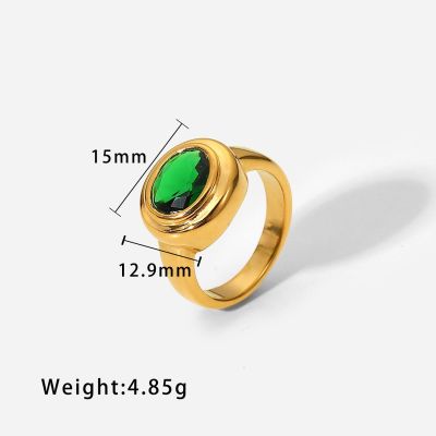 สแตนเลส PVD ชุบทอง18K ทำให้เสื่อมเสียแหวนสีเดียวคริสตัลเพทายสีเขียวสำหรับผู้หญิงขายส่ง2023อินเทรนด์