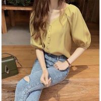 Korean fashion loose chiffon shirt women short sleeve top 9113