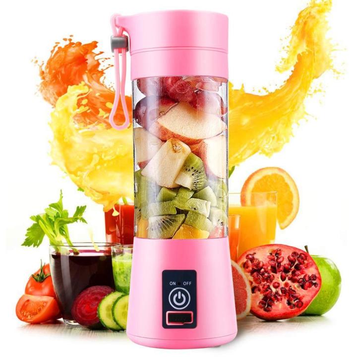 Electric Portable Juicer Blender Cup, Household Fruit Mixer with Six  Blades, 380ml USB Rechargeable Juice Blender, Pink