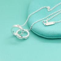 1:1S925 Sterling Silver Necklace Double Circular Pendant Original Brand Chain Necklace Couple Gifts Necklace Fashion Necklace