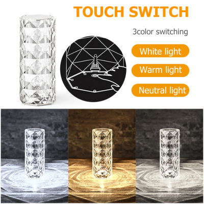 Nordic Crystal USB Table Lamp Bedroom Touch Dimming Atmosphere Diamond Night Light Rose Projector Lamp Decor for Home Restaurant