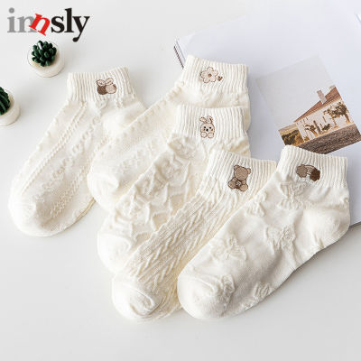 Women Socks White Embroidery Bear Rabbit Animal Flower Comfortable Daily Summer Thin Cotton Socks For Female