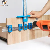 Multifunctional Furniture Carpentry Punch Locator Drill Guide Ruler Woodworking Hole Locator Adjustable Drilling Positioner Tool