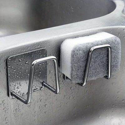[Hot K] ที่วางฟองน้ำอ่างเหล็กสแตนเลสติดฟองน้ำในตัวราวตากอุปกรณ์ครัวจัดระเบียบอ่างล้างมือ