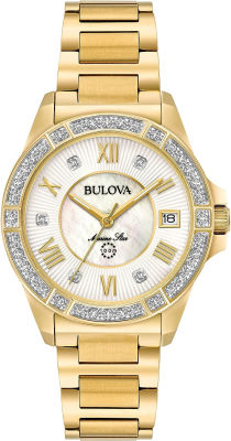Bulova Marine Star Diamond Ladies Bracelet Watch Marine Star Quartz Gold-Tone Stainless Steel Bracelet Diamond Gold-Tone/White MOP dial