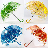 GA Summer green shade transparent umbrella straight rod green leaf umbrella hipster Maple Leaf umbrella personalized creative Poe umbrella