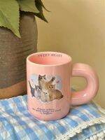 Pink Cute Kitten Mug for Girls To Drink Breakfast Coffee Milk Cup Ceramic Chubby Handle Christmas Gift