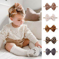 1pc 4.5 Leopard Velvet Hair Bows Nylon Headband For Girls Winter Newborn Baby Elastic Soft Hair Band Kids New Hair Accessories