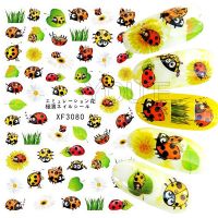 【lz】♗  Nail Art Sticker para unhas decalques flores adesivas folhas 3D design de manicure arte decoração de transferência joaninha