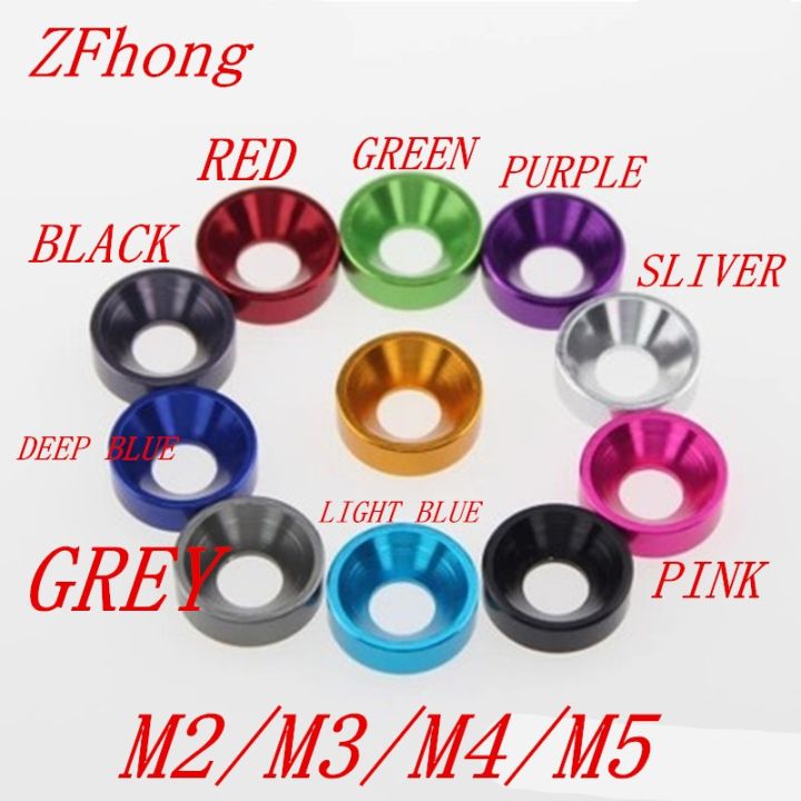10-20ชิ้น M2 M2.5 M5 M4 M6อลูมิเนียมสีสันสดใสหัว Countersunk อุปกรณ์ทำความสะอาดโซ่รถปะเก็นสีแดง/สีเทา/ทอง/สีน้ำเงินเข้ม/สีดำ/ชมพู