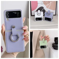 1pc Simple Down Jacket Phone Case With Ring For Samsung Galaxy Z