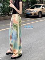 เสื้อ Hot Girl Fried Street Color Painted Jeans Women Summer High Waist Straight Leg Wide Leg Pants High Street Vibe Mopping Pants