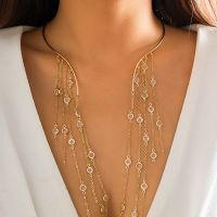 Sexy Goth Long Tassel Star Crystal Sequin Pendant Open Torques Choker Necklace for Women Vintage Chest Chain Wed Accessories New