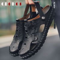 CLOHOO [real cowhide] summer Baotou sandals mens leather beach sandals sandals breathable hole shoes men shoes