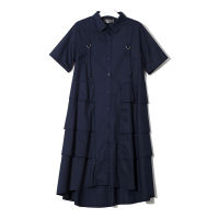 2021New Woman Summer Solid Blue Elegant Style Shirt Dress A-Line Cascading Ruffles Office Ladies Casual Midi Dress Robe Femme 3375