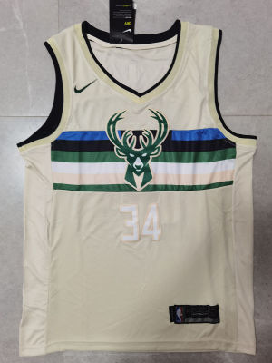 Ready Stock 2022 2023 Newest Hot Sale Mens Milwaukee Bucks 34 Giannis Antetokounmpo Beige Swingman Jersey - City Edition