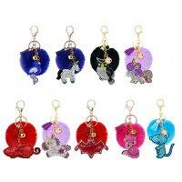 2020 new creative children 39;s gifts cute cartoon unicorn flamingo rhinestone flannelette fur ball keychain pendant