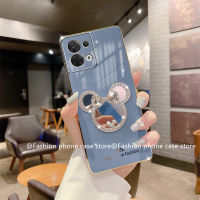 Phone Case เคส Infinix Zero 30 5G เคสเคลือบลูกกวาด Zero30 IX 5G กระจกแต่งหน้าไรน์สโตนรูปการ์ตูนน่ารักที่วางโทรศัพท์ปกอ่อน2023