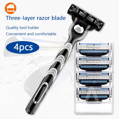 zx_Beauty shop Mach 3 Blades Face Manual Turbo Razor + 4 Beard Shavette Cartridge Razor Razor สำหรับ Mach 3ตลับเติมใบมีดมีดโกน