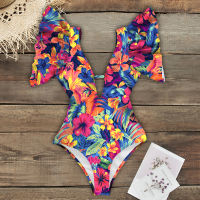 2020 New Ruffle One Piece Swimsuit Off The Shoulder Swimwear Women Deep-V Bathing Suit Bodysuit Beach Wear Swim Suit Monokini