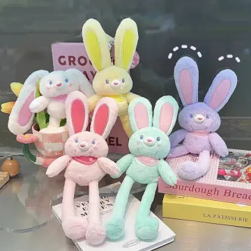 Plush Bunny Rabbit with Pulling Ears Doll Keychain Gift Toy for Boy and  Girl.