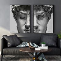 Retro Renaissance David Solid Sculpture Canvas Painting Half A Face Portrait Prints Posters Art for Room Wall Decor