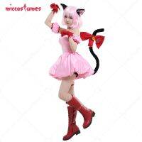 Womens Anime Cosplay Costume Transformed Short Pink Dress With Cat Ears And Tail