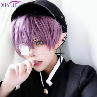 XIYUE Short Wig Natural Purple Straight For Men Women Male Boy Synthetic Hair With Bangs Cosplay Anime Halloween Daily Wig