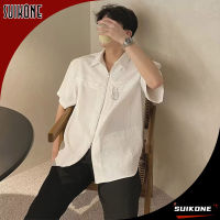 Suikone แขนสั้นแบบหลวมแนวโน้มแฟชั่นเสื้อเชิ้ตผู้ชายยอดนิยมแขนห้าจุด