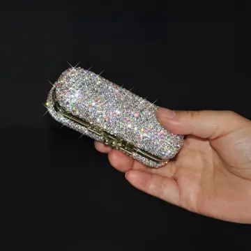 For Lady Lipstick Case With Mirror Shiny Diamonds Luxurious Vintage Clip  Holder