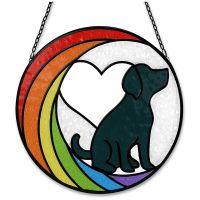 Dog Memorial Gifts Stained Glass Window Hanging Decorative Rainbow Bridge Sun Catcher Decorative for Dog Lovers Pet Present