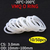 ปะเก็นซีลวงแหวน Vmq O Cs 3Mm Od 10 ~ 100มม. ยางซิลิโคนหุ้มฉนวนเครื่องล้างกันน้ำทรงกลมสีขาว Ntoxi 10/50ชิ้น