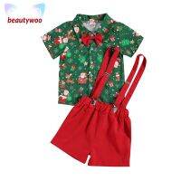 Beautywoo】ชุดเสื้อผ้าคริสต์มาสเด็กผู้ชาย,เสื้อยืดแขนสั้น Summe กางเกงขาสั้นพร้อมชุดเข็มขัดแบบใหม่