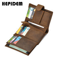 HEPIDEM RFID High Quality Crazy Horse Genuine Leather Slim Wallet 2022 New Front Pocket Money Dollar Bill Purse for Men 8129