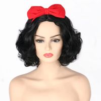 【jw】✁₪ FGY Womens Short Curly Snow Wig Resistant Synthetic Bow Headband Costume