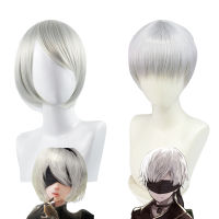 ศิลปะการฟอกขาว Neil Mechanical Era วิกผมสีเทาเงิน 9S nier automata2Bcos วิกผมสีขาวเงินผมสั้น