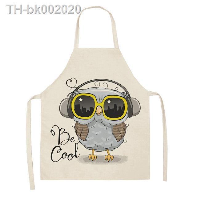 1pc-owl-cotton-sleeveless-apron-linen-flower-printed-kitchen-brief-pinafore-women-home-cooking-baking-waist-bib-delantal-cocina