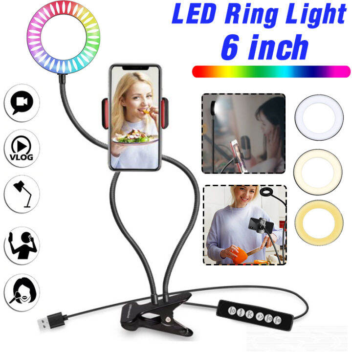 6' Desktop RGB LED Ring Light Clamp Camera Cell Phone cam Holder Video Live Lazada